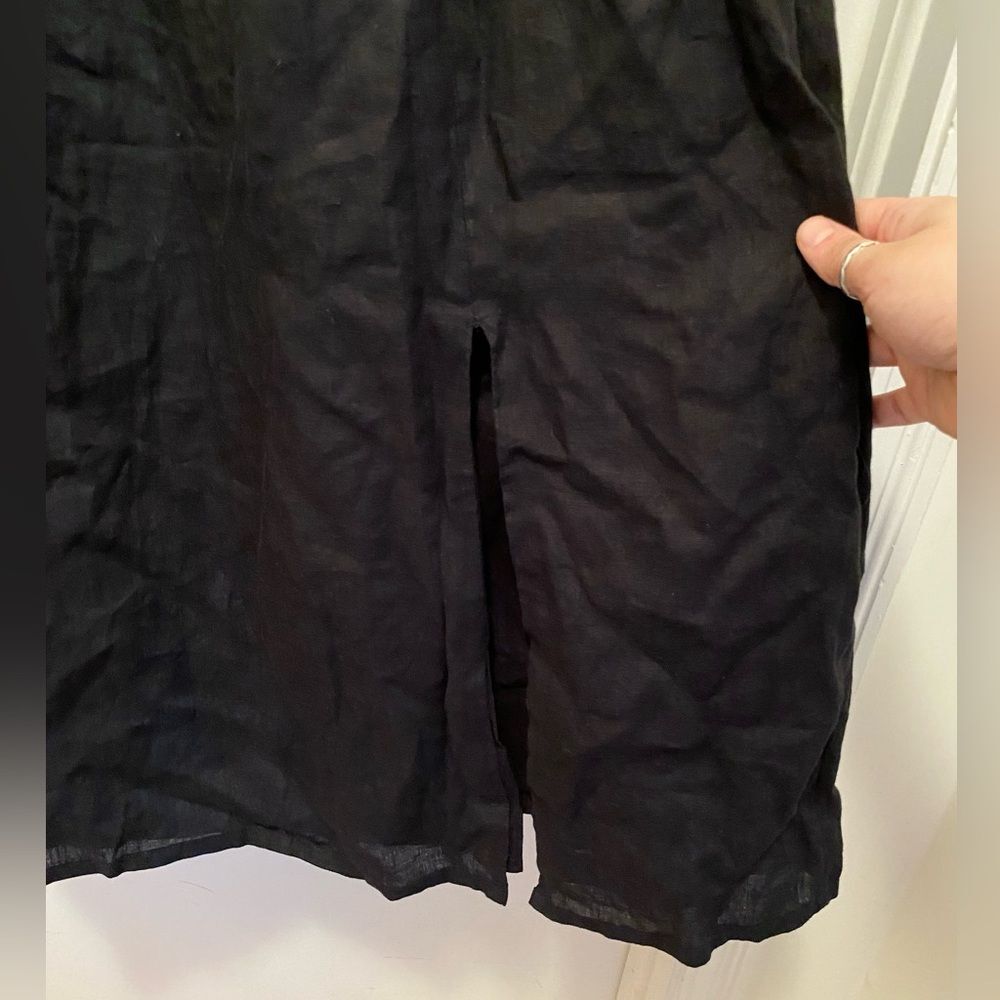 J. Crew Linen Daydream Smocked Midi Dress, Large Tall, Black puff sleeve - Picture 6 of 8